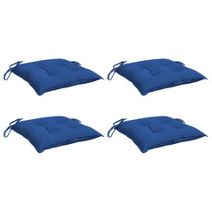 Four blue Oxford fabric chair cushions, each 15.7x15.7x2.8 inches with ties.