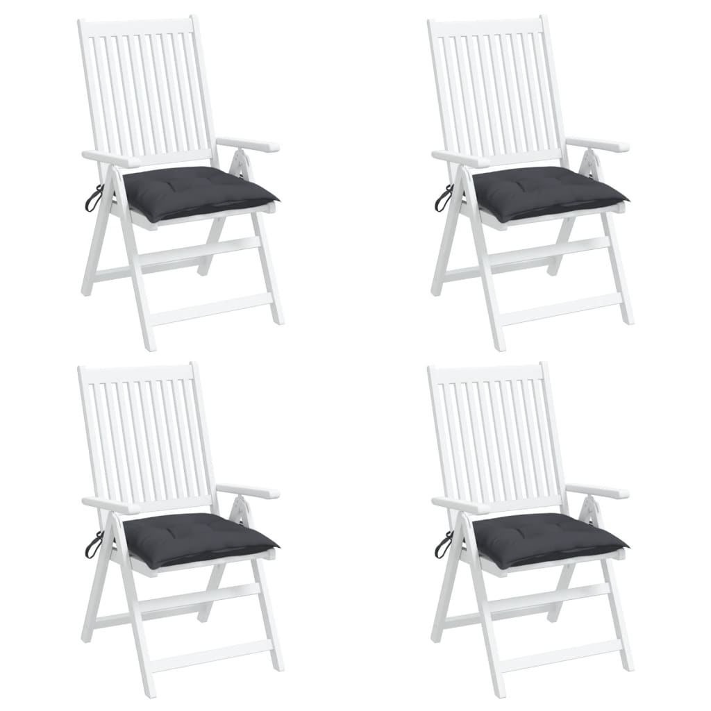 Four anthracite Oxford fabric chair cushions, 19.7x19.7x2.8 inches, with ties.