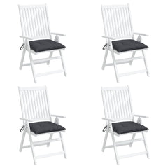 Four anthracite Oxford fabric chair cushions, 19.7x19.7x2.8 inches, with ties.