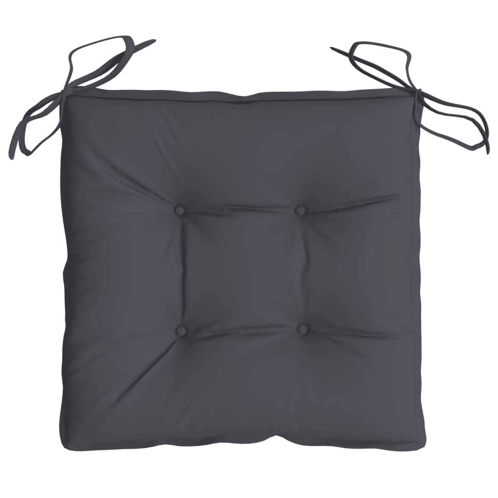 Four anthracite Oxford fabric chair cushions, each 19.7x19.7x2.8 inches with ties.
