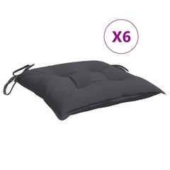 Set of six anthracite Oxford fabric chair cushions, 19.7x19.7x2.8 inches, with ties.