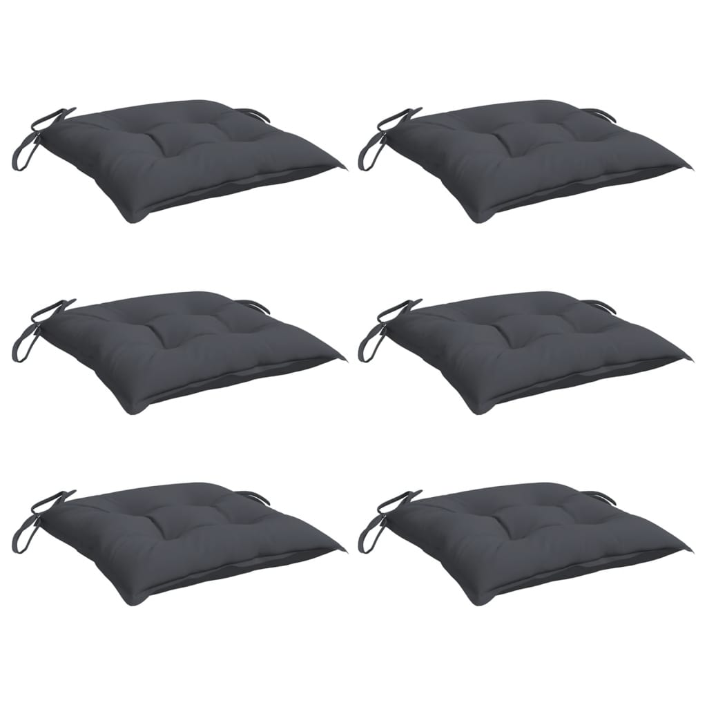 Six anthracite Oxford fabric chair cushions, each 19.7x19.7x2.8 inches with ties.