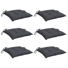 Six anthracite Oxford fabric chair cushions, each 19.7x19.7x2.8 inches with ties.