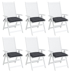 Six anthracite Oxford fabric chair cushions, each 19.7x19.7x2.8 inches, with tie ropes.