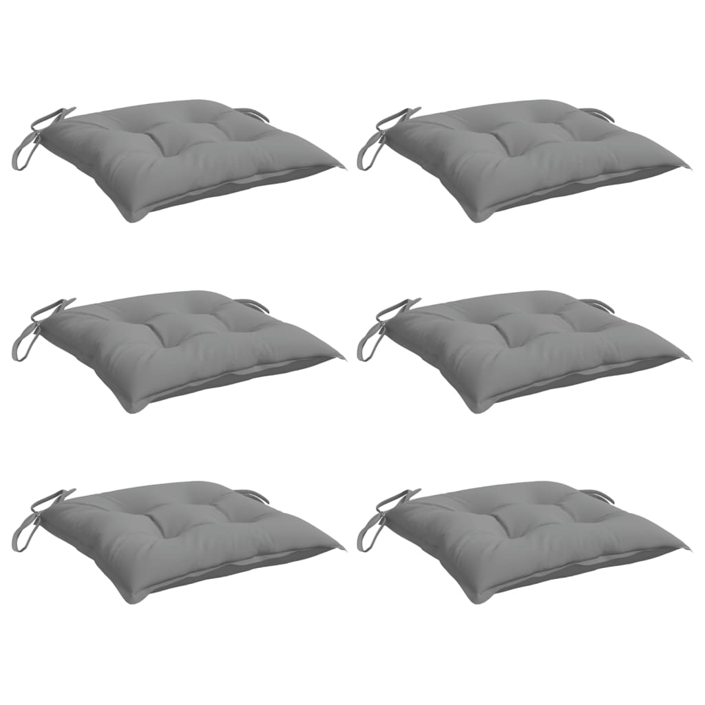 Six gray Oxford fabric chair cushions, each 19.7x19.7x2.8 inches with tie ropes.