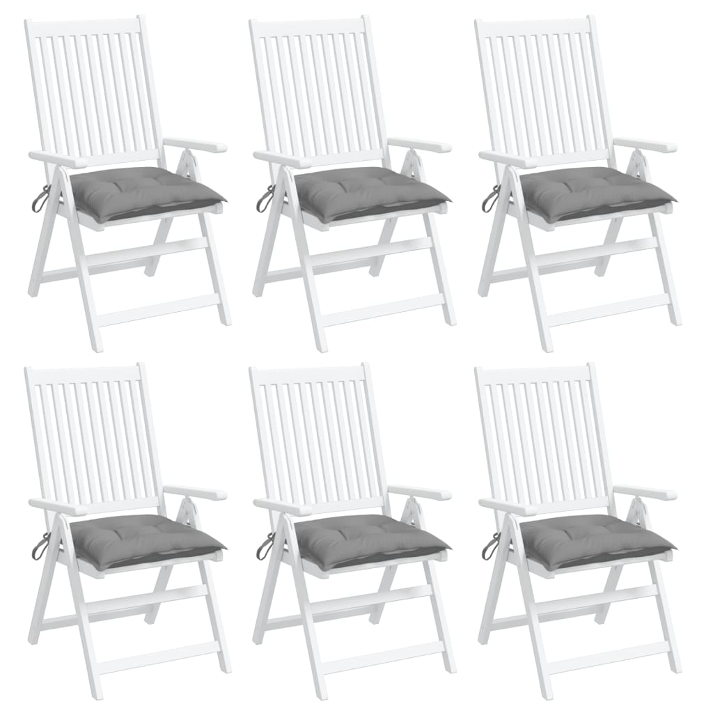 Six gray Oxford fabric chair cushions, each 19.7x19.7x2.8 inches, with tie-down ropes.
