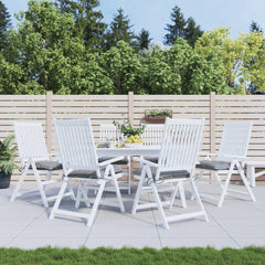 Six gray Oxford fabric chair cushions, each 19.7x19.7x2.8 inches, with tie-downs for outdoor chairs.