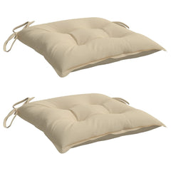 Two beige Oxford fabric pallet cushions with ties, each 19.7x19.7x2.8 inches.