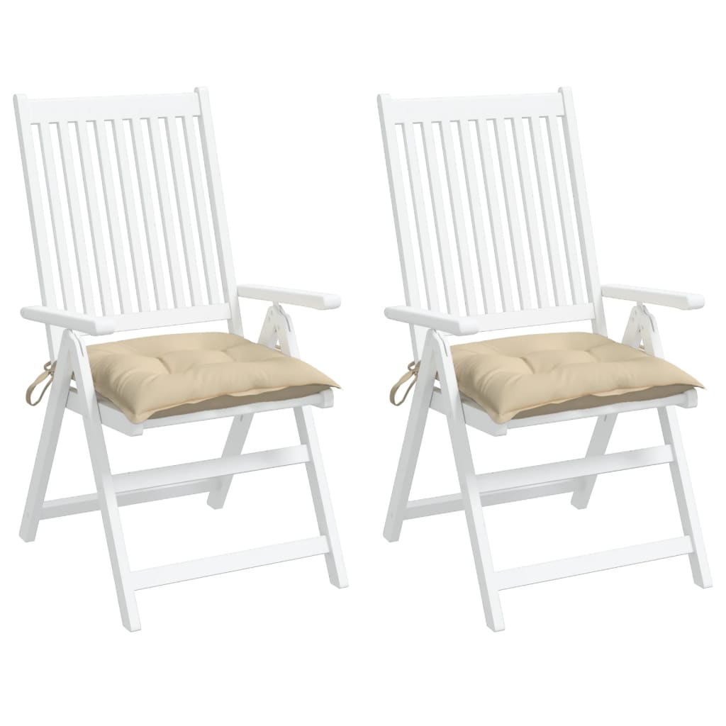 Two beige Oxford fabric pallet cushions, each 19.7x19.7x2.8 inches, in a 2-pack.