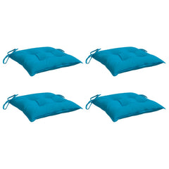 Four light blue Oxford fabric pallet cushions, each 19.7x19.7x2.8 inches, with ties.