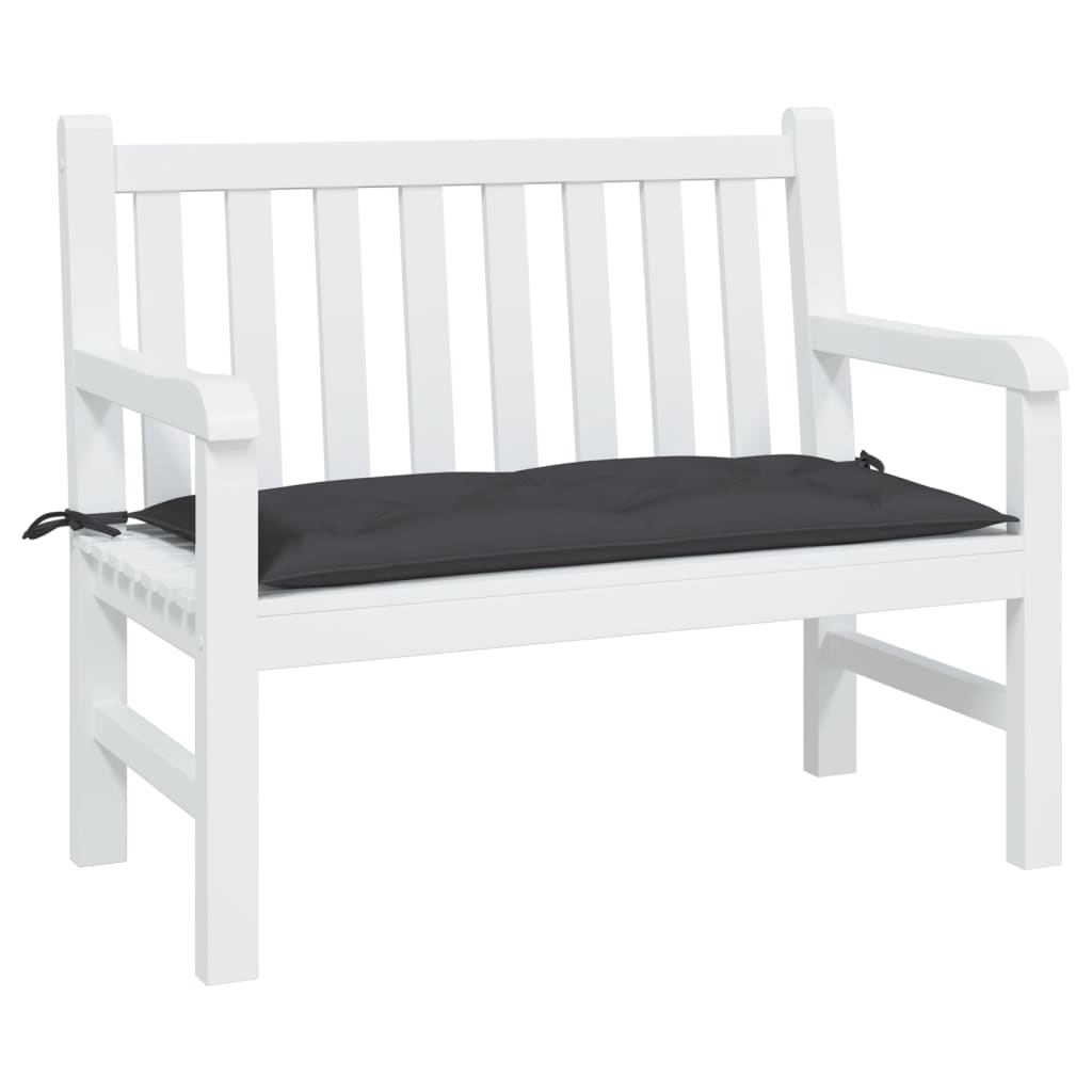 Black Oxford fabric garden bench cushion, 39.4x19.7x2.8 inches, with ties.