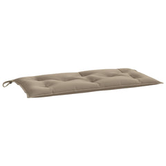 Taupe garden bench cushion in Oxford fabric, 39.4x19.7x2.8 inches, with corner ties.