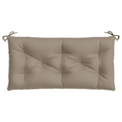 Taupe garden bench cushion in Oxford fabric, 39.4x19.7x2.8 inches, with corner ties.