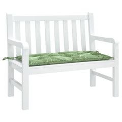 White garden bench with green leaf-patterned Oxford fabric cushion, 39.4x19.7x2.8 inches.