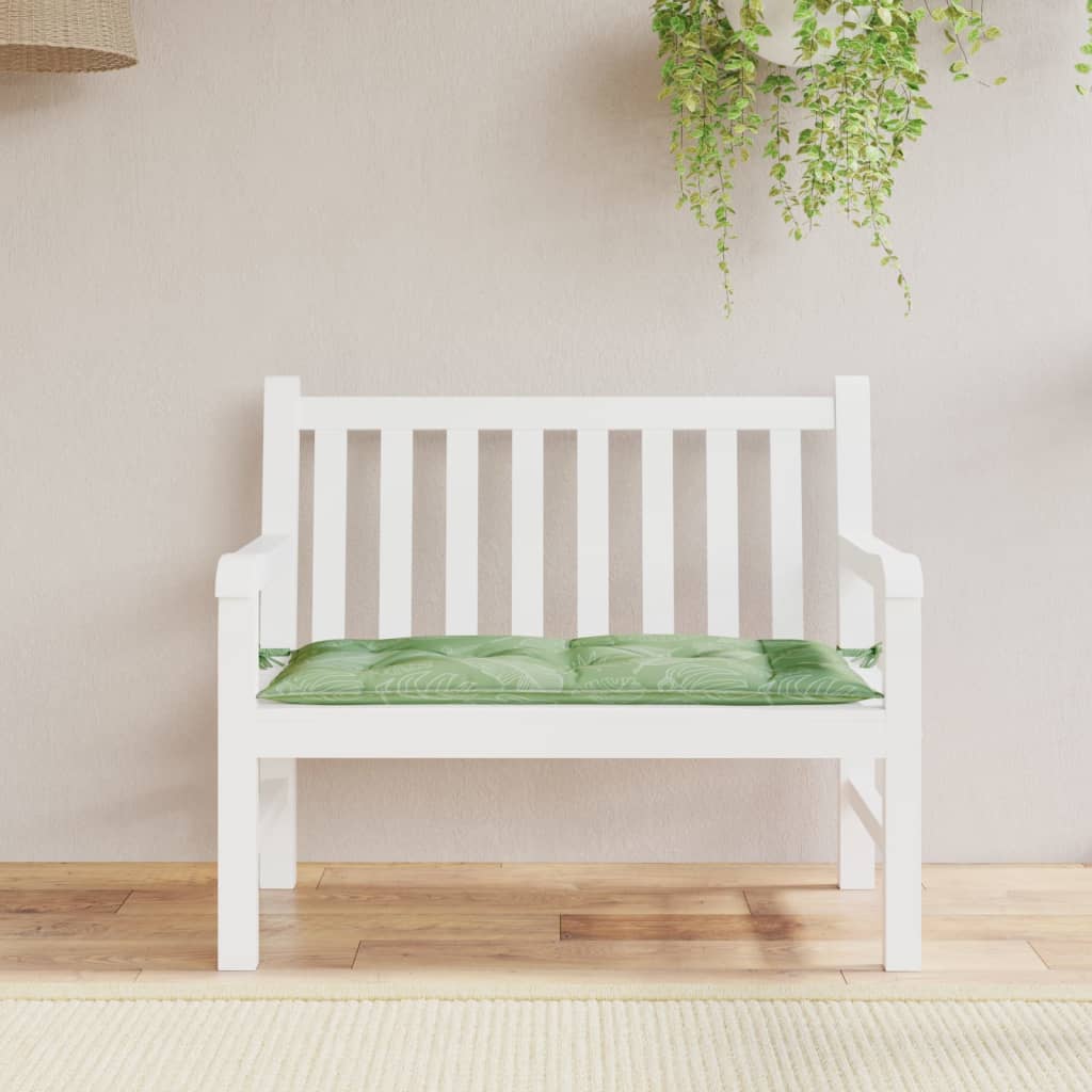 Green leaf-patterned bench cushion made of Oxford fabric, sized 39.4x19.7x2.8 inches.