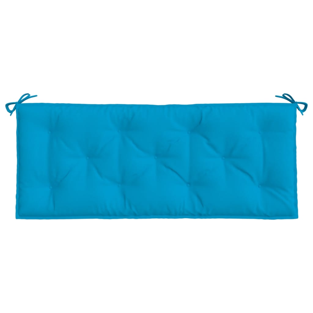 Light blue Oxford fabric garden bench cushion with tufted design and corner ties, 47.2x19.7x2.8 inches.