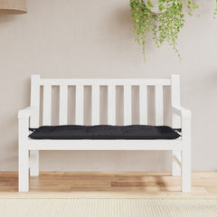 Black Oxford fabric garden bench cushion, 47.2x19.7x2.8 inches, on white bench.