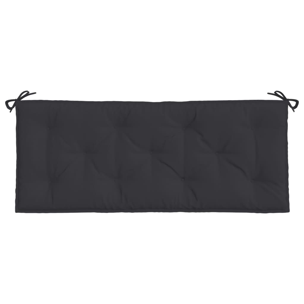 Black Oxford fabric garden bench cushion, 47.2x19.7x2.8 inches, with tie-down ropes.