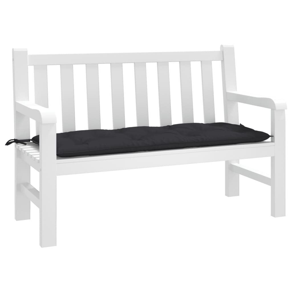 Black Oxford fabric garden bench cushion, 47.2x19.7x2.8 inches, with ties.