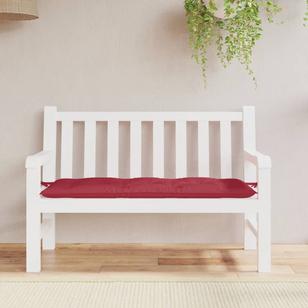Wine red Oxford fabric garden bench cushion, 47.2x19.7x2.8 inches, on white bench.
