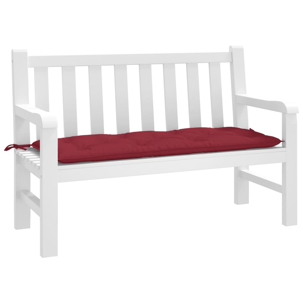 Wine red Oxford fabric garden bench cushion, 47.2x19.7x2.8 inches, with tie-down ropes.