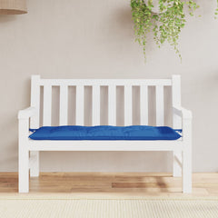Blue Oxford fabric garden bench cushion, 47.2x19.7x2.8 inches, on white bench.