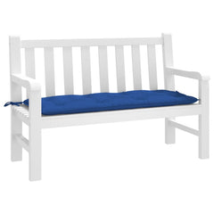 A blue Oxford fabric garden bench cushion, 47.2x19.7x2.8 inches, with ties.