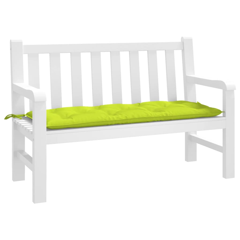 Bright green Oxford fabric garden bench cushion, 47x20 inches, with ties.