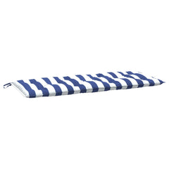 Blue and white striped garden bench cushion, 47.2 x 19.7 x 2.8 inches, with ties.
