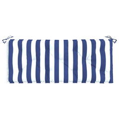 Blue and white striped garden bench cushion, 47.2x19.7x2.8 inches, with ties.