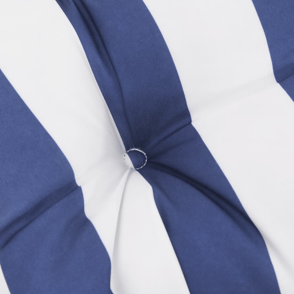 Blue and white striped garden bench cushion, measuring 47.2 x 19.7 x 2.8 inches.