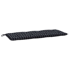 Black check polyester garden bench cushion, 47.2x19.7x2.8 inches, with ties.