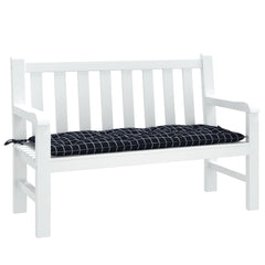 Black check polyester garden bench cushion, 47.2x19.7x2.8 inches, with ties.