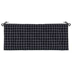 A black and white checkered bench cushion with ties on each end.