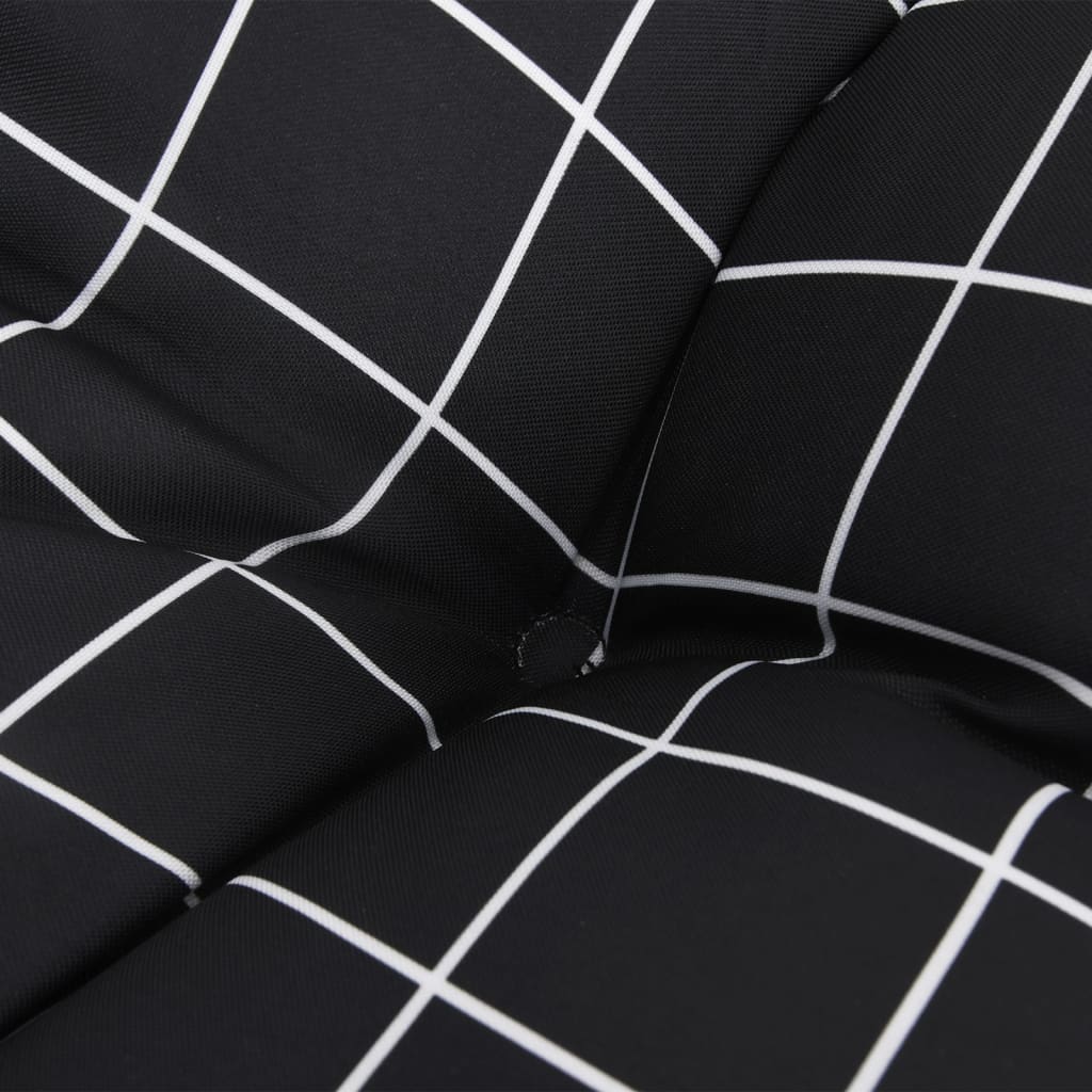 Black check polyester garden bench cushion, 47.2x19.7x2.8 inches, with ties.