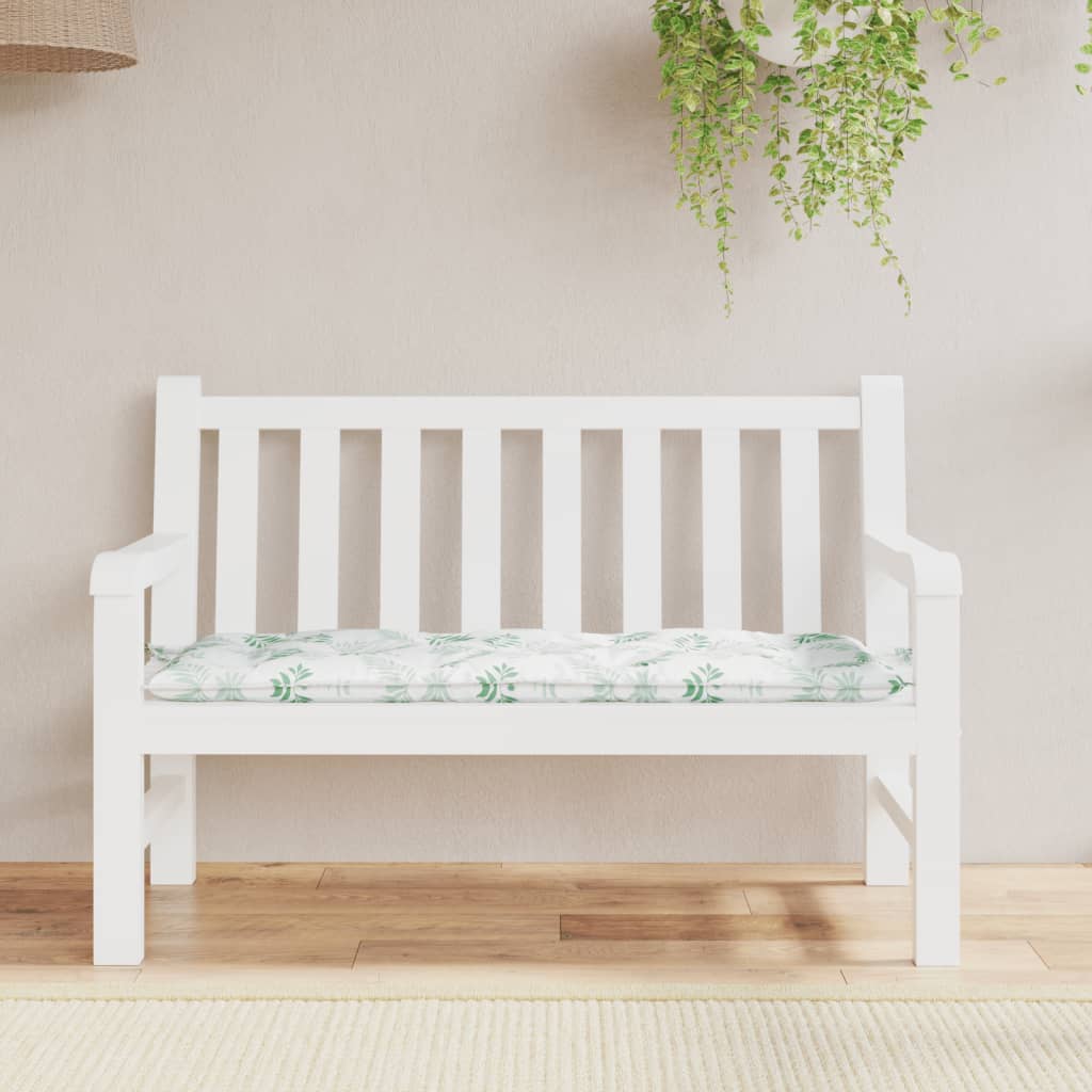 Leaf-pattern polyester garden bench cushion, 47.2x19.7x2.8 inches, with ties.