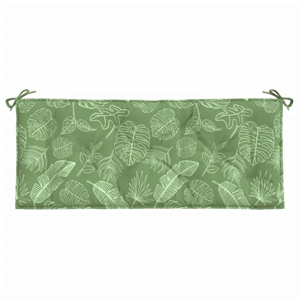 Green leaf-patterned polyester garden bench cushion, 47.2x19.7x2.8 inches, with ties.
