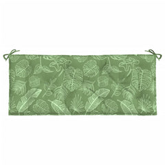 Green leaf-patterned polyester garden bench cushion, 47.2x19.7x2.8 inches, with ties.