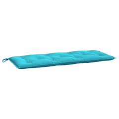 Turquoise polyester garden bench cushion, 47x20x3 inches, with ties.