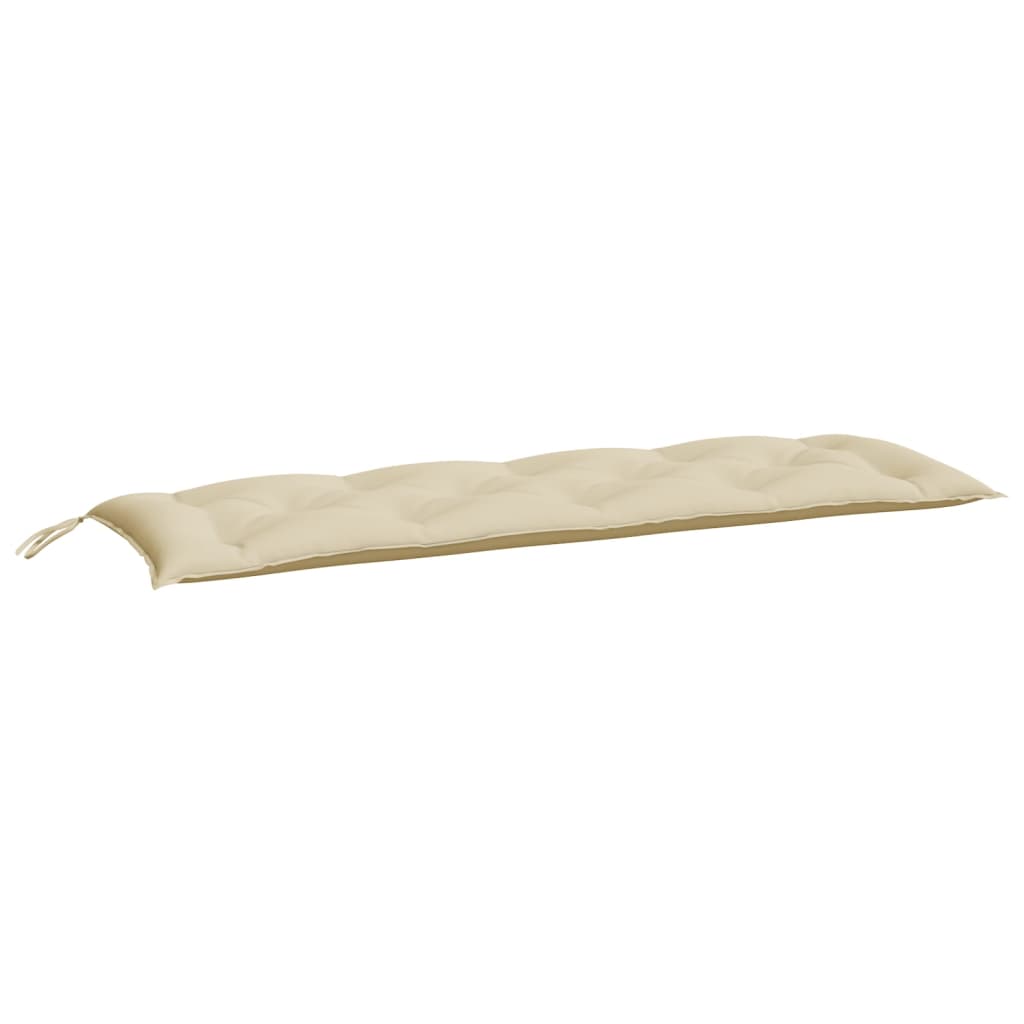Beige Oxford fabric garden bench cushion, 59x20x3 inches, with ties.