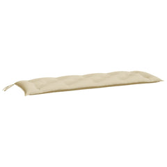 Beige Oxford fabric garden bench cushion, 59x20x3 inches, with ties.