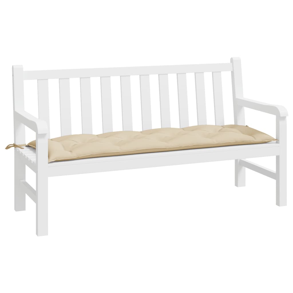 Beige Oxford fabric garden bench cushion, 59x20x3 inches, with ties.