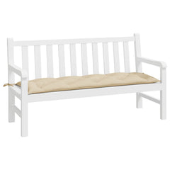 Beige Oxford fabric garden bench cushion, 59x20x3 inches, with ties.