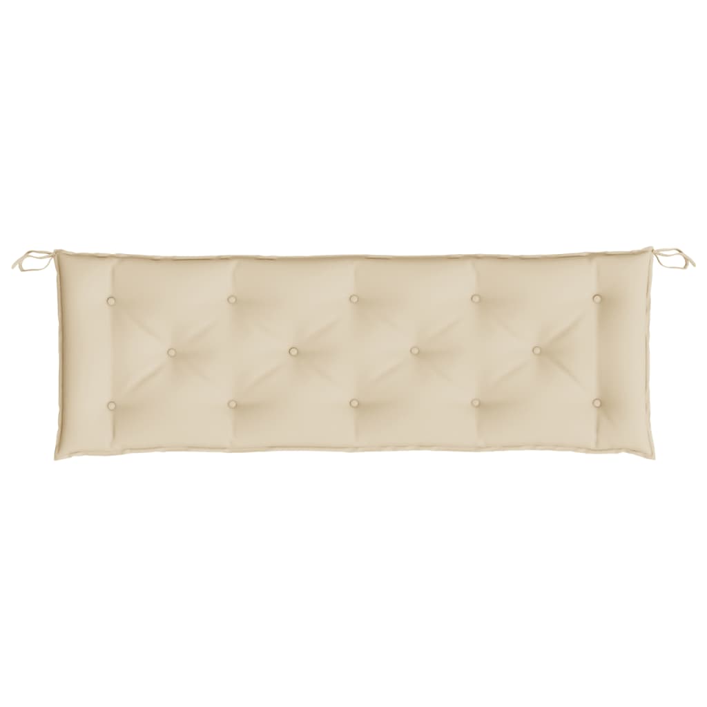 Beige Oxford fabric garden bench cushion, 59x20x3 inches, with ties.