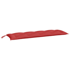 Red garden bench cushion in Oxford fabric, measuring 59x20x3 inches with ties.