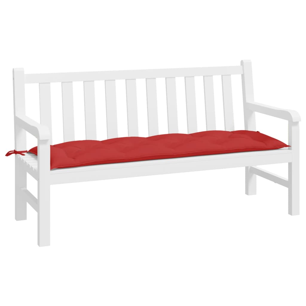 Red Oxford fabric garden bench cushion, 59x20x3 inches, with ties.