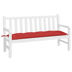 Red Oxford fabric garden bench cushion, 59x20x3 inches, with ties.