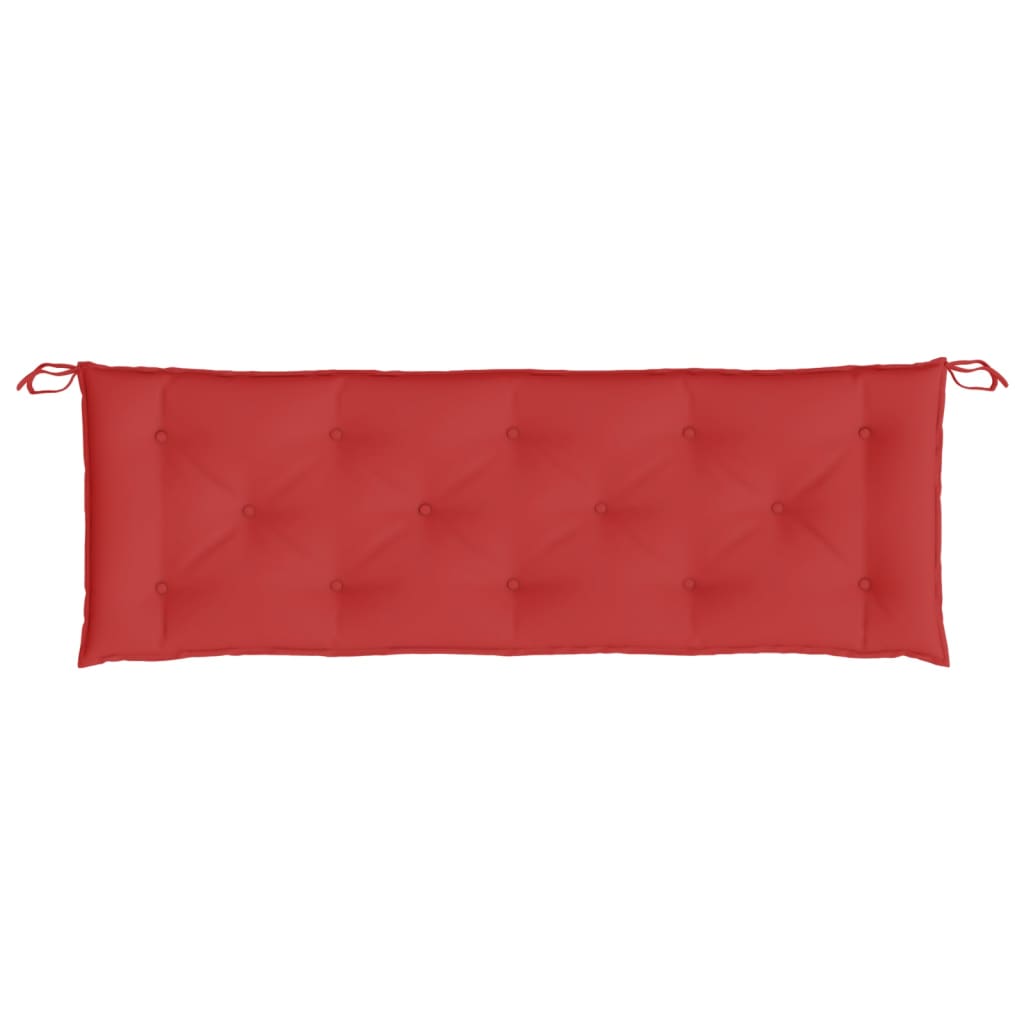 Red garden bench cushion made of Oxford fabric, measuring 59x20x3 inches.