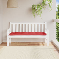 Red Oxford fabric garden bench cushion, 59x20x3 inches, with ties.