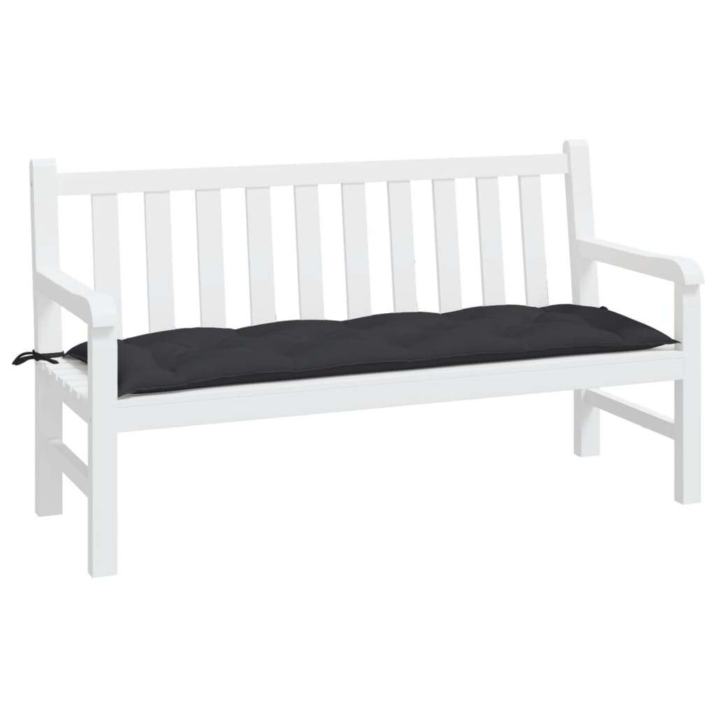 Black Oxford fabric garden bench cushion, 59.1x19.7x2.8 inches, with ties.